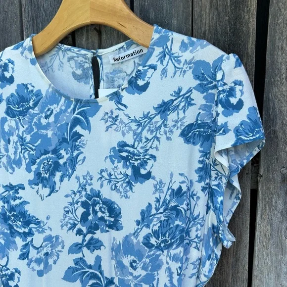 Reformation Gavin Midi Dress Olympia Floral Blue White 12 - Picture 6 of 16